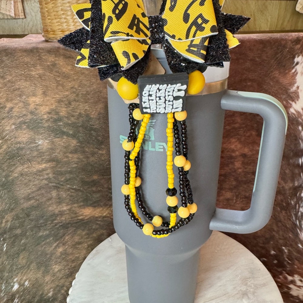 Stanley bow topper bracelet stack handle charm yellow black lane sucks stay in
